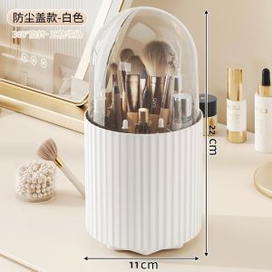 Rotatable Makeup Brush Bucket Holder with Cover Compartments Large Capacity Desktop Cosmetic Storage Box Organizer Container