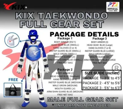 KIX TAEKWONDO FULL GEAR SET with (FREE NET BAG) uniform NOT included