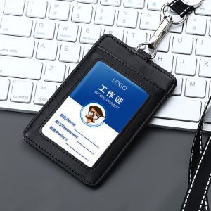 NEW 2023 Real Leather Business Work Card Holder Fashion ID Badge Holders with Nylon Lanyard id Name Tag Chest Cards Cases Office Supplies Retractable Reel Clip
