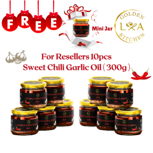Golden L.A Kitchen 10pcs Bigger Size of Sweet Chili Garlic Oil with Free mini Jar | Chili Garlic Oil | Chili Garlic Sauce | Chili Oil