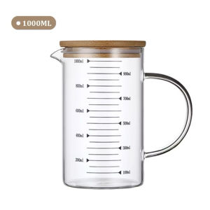 Cốc Đong Thuỷ Tinh Chia Vạch Nắp Gỗ 350ml500ml1000ml có quai cầm nắp gỗ pha Cà Phê đựng nước - Chihirostore.decor