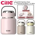 Cille 560ml/800ml/1.2L 316SS Portable Thermal Cooker Food Container Lunch Box [Double Wall]. 