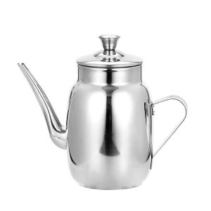 ZYJC Stainless Steel Oil Cruet Drip Free Spout Leakproof Pouring Oil Pot Easy To Clean Non- Slip Handle Metal Oil Kettle Soy Sauce