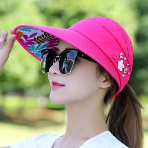 MM SBY Topi Visor Motif Bunga Pantai Golf Lipat Wanita Foldable Hat Sport Meja Baseball Tennis Sun Visor Sunshade Senam Zumba Jogging Cute Elegan Anti UV Matahari Fashion Cewek Perempuan Korea Impor