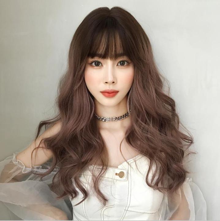 TSE Long Curly Wig With Straight Bang For Woman 55cm Length Hair