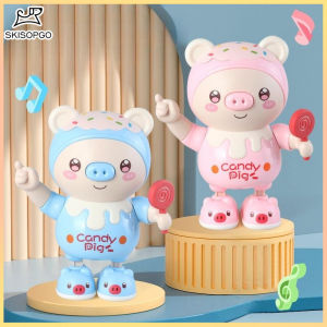 SKISOPGO Electric Dancing Pig Lighting Music Toy Pink Blue Dancing Pig Doll Baby Head Training Toy Gifts