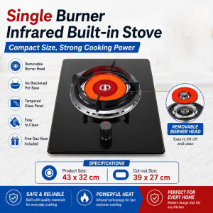 LENODI Single/dual burner infrared gas stove tempered glass panel high temperature resistant easy to clean