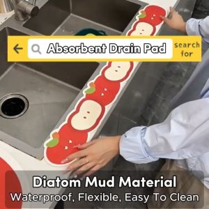 BHQ Cartoon Kitchen Drain Mat Cute Apple Cat Pattern Anti-slip Placemat Faucet Absorbent Pad Home Decor