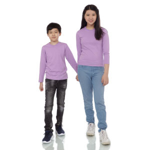 Kaos Polos Anak Oneck Lengan Panjang Bahan Katun Combed 30s Warna Ungu Lilac