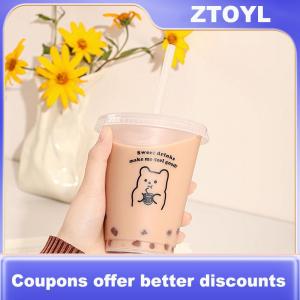 【ZTOYL】 Kawaii chai nước cho nước ép Cà Phê Trà sữa dễ thương nhựa lạnh ly với rơm Nắp di động tái sử dụng uống chai BPA miễn phí