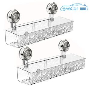 Clear Suction Cup Bathroom Toothbrush Holders 2 Pack No Drill Wall Mount Storage Shelf