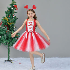 11.11 Girls Heart Red White Stripe Sequin Fashion Unique Design Tulle Tutu Dress Holiday Party Daily Casual Princess Outfit for Kids h2610