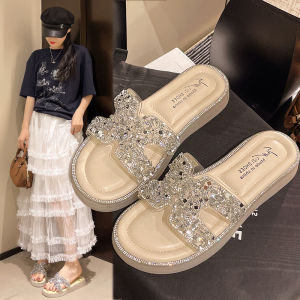 Summer Flat Slippers Sweet Commuting Tows Rhinestone Thick Soles Comfortable and Versatile Summer Clothes Fashion Slippers