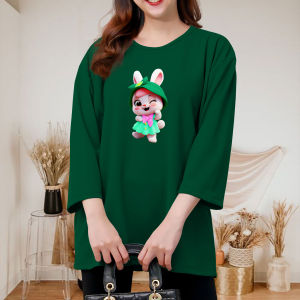Kaos Atasan Wanita Dewasa Jumbo Oversize Lengan 3/4 Kekinian Viral Terbaru Ld 120 Xxxl Kelinci Topi Hijau
