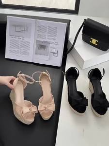 [Free Shipping] Retro Wedge Heel Peep-Toe Bowknot Sandals For Petite Women Height-Increasing And Comfortable Roman Shoes For Summer 2025