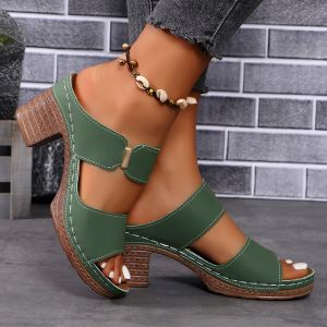 New Spring And Summer High-Heeled Slippers For Women Fashionable And Trendy Round-Toed Sandals Plus-Size WomenS Shoes