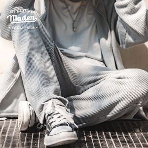 Maden Quần Waffle ỐNg RộNg thẳng màu đen Retro Nhật Bản phong cách dụng cụ thương hiệu 2023 mới hip-hop cho nam quần thắt lưng co giãn bạn trai