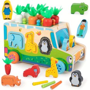 Montessori Wisdom Toddler Toys Carrot Wooden Shape Sorting Toys Vegetable and Farm Animal Blocks Infant Christmas Gifts