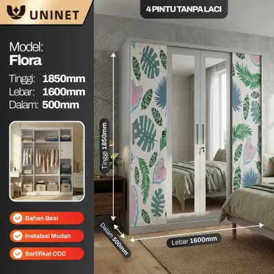 UNINET - Lemari Pakaian Besi Sliding 3 - 4 Pintu | Lemari Full Plat Anti Karat | Lemari Baju Modern