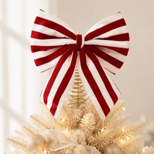 DEER Large Bow Bow Christmas Tree Topper Shimmering Stable Base Christmas Topper Star Merry Christmas Freestanding Glitter Fabric Tree Top Star Holiday Tree Accessory