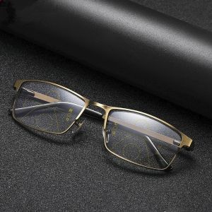 แว่นตาอ่านหนังสือป้องกันแสงสีฟ้าแว่นอ่านหนังสือแบบหลายระยะสำหรับบุรุษ/สตรีแว่นตากรอบโลหะแว่นตา + 100 ~ + 400