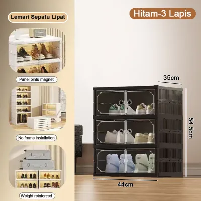 XMVP Portabel Lemari Sepatu Rak Sepatu 【Tidak perlu instalasi】Lemari Sepatu Rak Sepatu Susun Lipat Tertutup Bening Lemari Lipat Pintu Magnet/Kotak Sepatu Lipat /Kotak Penyimpanan Serba Guna