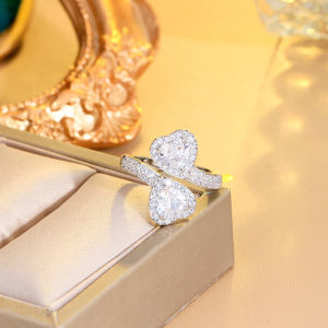 Sequito lãng mạn inalid Lam Lục trái tim màu trắng hình dạng AAA Zircon lập phương màu Bạch Kim Phụ Nữ Vòng Tay hở nhẫn có thể điều chỉnh cho Charming tiệc prom trang sức ngón tay sr118