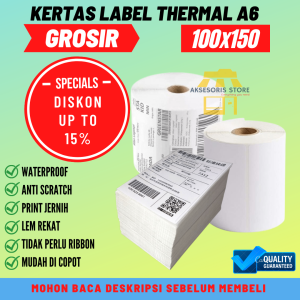 Grosir Kertas Thermal 100x150 500 Roll & Label Stiker Barcode A6