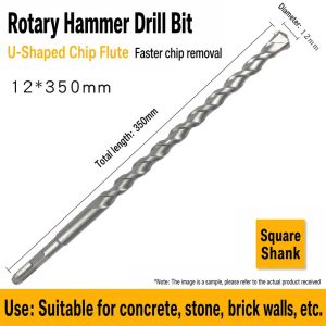 HOTOTO 1Pcs Square Shank SDS Plus Masonry Drill Bit 110-500mm 6-20mm Carbide Concrete Drill Bit Durable 40Cr Steel Alloy Electric Hammer Drill Bit For Concrete Brick Cement Wall