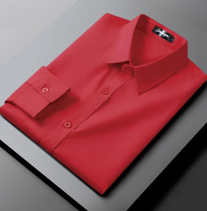 PROMO Kemeja Alisan Pria Polos Slimfit Kemeja Pria Lengan Panjang Merah Cabe Kemeja Formal Kerja