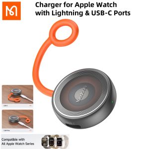 Mcdodo Portable Wireless Charger for Apple Watch with Lightning & USB-C Ports Dual input 2.5W Compatible with All Apple Watch Series Support AirPods Wireless Charging For Apple Watch Series 1/2/3/4/5/6/7/8/9/10/SE/SE 2/Ultra/Ultra 2