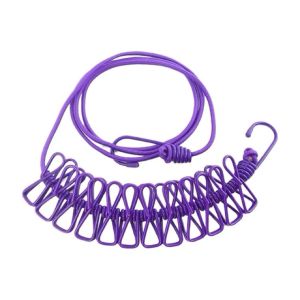 Tali Jemuran Karet Elastis 12 Klip Jepitan Dengan Pengait Hook Clothesline With Clip Super Kuat Gantungan Jepit Baju Celana Sepatu Sandal Praktis Anti Angin - FR Gallery
