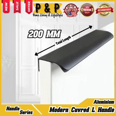 Curved Handle European Style Modern Knob Pull Door Drawer Cabinet Wardrobe Furniture Pemegang Pintu Hitam