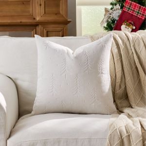 Velvet Christmas Pillow Cover with Embroidered Forest Deer 45x45cm Decorative Cushion for Living Room & Bedroom Cream Beige Grey