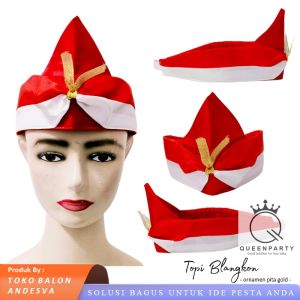 Blangkon Merah Putih Ornamen Pita Gold / Ikat Kepala Udeng hut ri / Topi blangkon hut ri agustusan