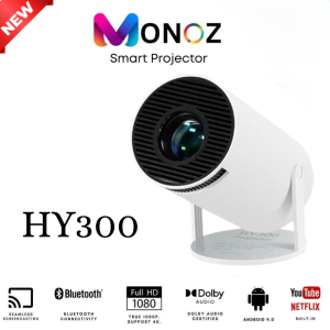 MONOZ HY300/HY320 PROJECTOR 8000 Lumens Projector 4K Ultra Full HD 1080P Built-in App Android Smart Box Netflix YouTube Multimedia Mini Flexible Projection Angle Portable Laser Projector HDMI WIFI Phone Wireless Connect Wide Screen Outdoor Home