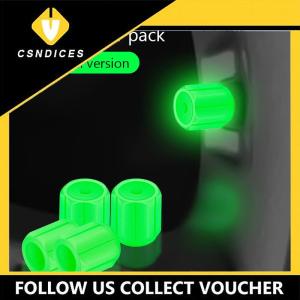 [Csndices] 4pc Luminous Tire Valve Caps For Car Motorcycle Bike Wheel Hub Styling Tool Glow In Dark Valve Stem Air Dust Rim Cover Accessory