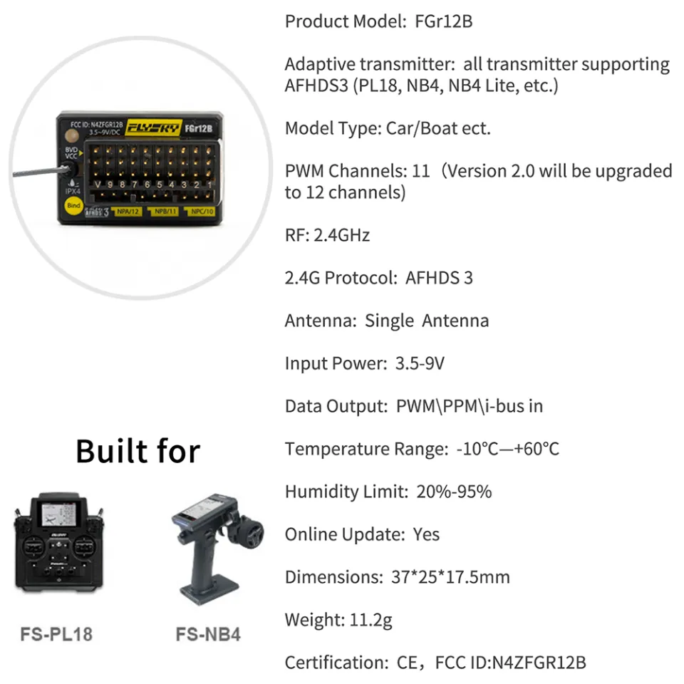Flysky FS-iA6B 2.4G 6CH Receiver PPM Output Per I4 I6 I10 GT2 Transmitter Rc285