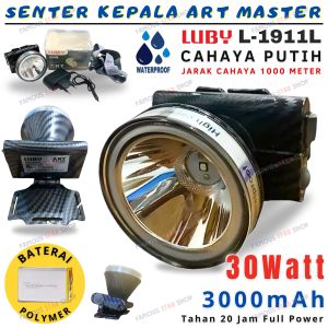 LUBY L-1911L 30Watt Cahaya Putih Tahan 30 Jam Polymer Baterai 3Ribu mAh - Senter Kepala Motif Carbon