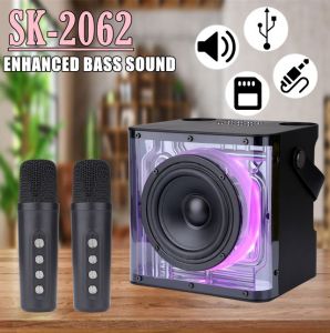 QIXI SK-2062 Transparent Design High Quality Sound Bluetooth V5.0 Wireless RGB Speaker with 2 Wireless Microphone