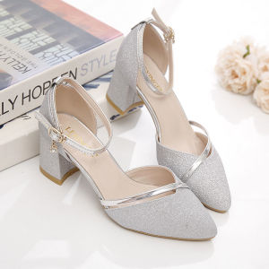 Lucky Goddess Gold shoes 2023 summer heels sandals women s thick heel wedding shoes heels for women