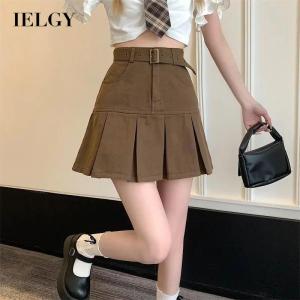IELGY Chân Váy Denim Màu Trơn Cạp Cao Dễ Phối Đồ Phong Cách Hàn Quốc Cho Nữ