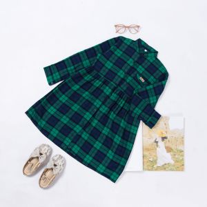 Baju Dress Flanel Anak Perempuan Motif Kotak Biru Hijau ALV Kids
