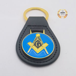 Freemason leather metal keychain