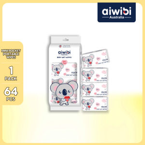 Aiwibi MINI Baby Wipes 64 Sheets 1 Pack(8 small packs) Natural Green Tea Scent Wet Wipes for Baby