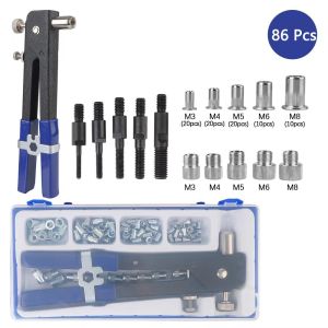 DUDAN 86Pcs with Metric Nuts Assortment Rivet Nut Tool Kit M3/M4/M5/M6/M8 Non-slip Threaded Insert Rivet Tool Heavy Duty Reusable Toolbox Blind Hand Riveter Home Furnishings