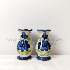 แจกันเซรามิค แจกันดอกไม้ 4นิ้ว - 7นิ้ว ลายดอกไม้ แพ็คคู่ หิ้งพระ ทนทาน งานแฮนด์เมดวาดมือ