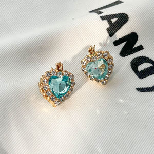 Fashionable Ring Gift 精致双面爱心水晶法式耳扣大气网红耳环轻奢百搭气质满钻锆石1268