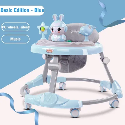 Baby Walker Anti Tip Safety Design Adjustable Height Music Handle Foot Pad Learning Walker