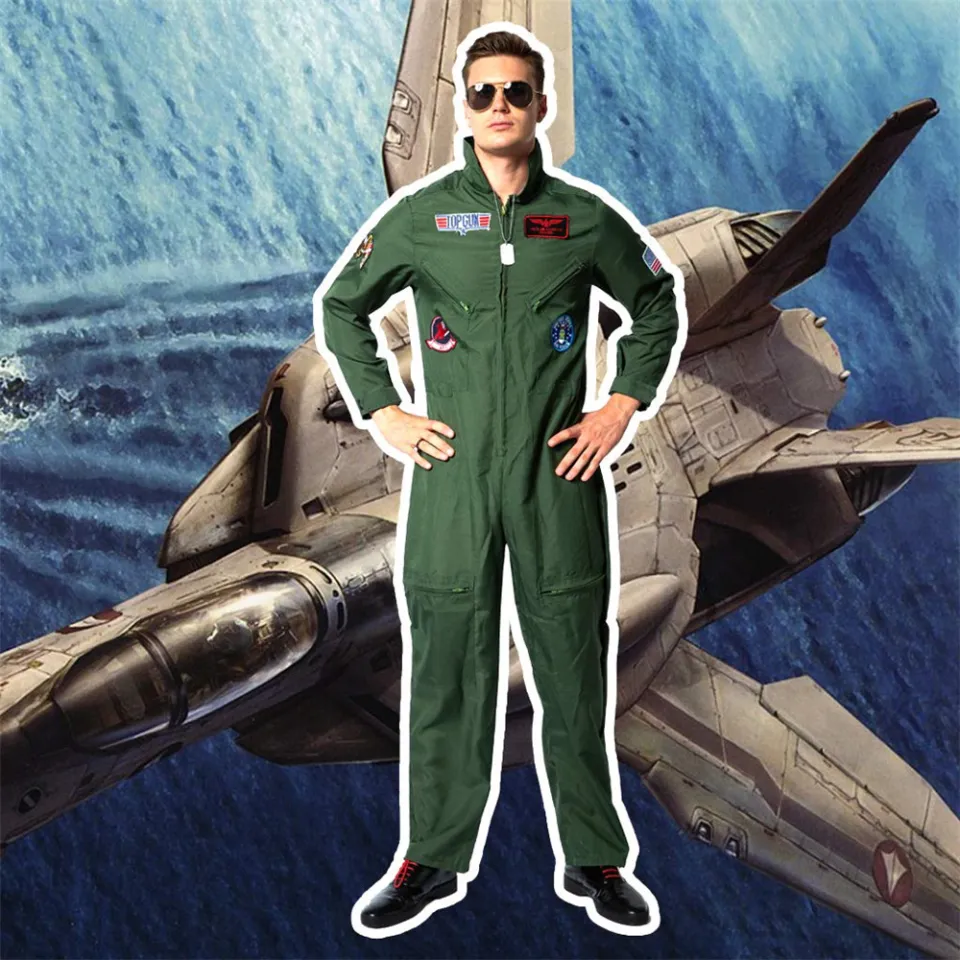 Men's Flight Suit Pilot Top 80s Jumpsuit Jacket Adult Halloween